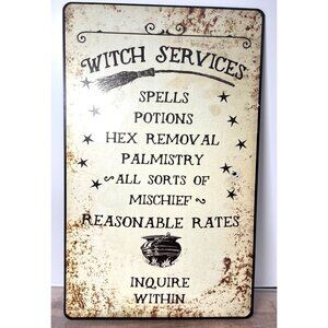 Vintage-Look Metal Witch Services Sign 15.5'' x 9.75''